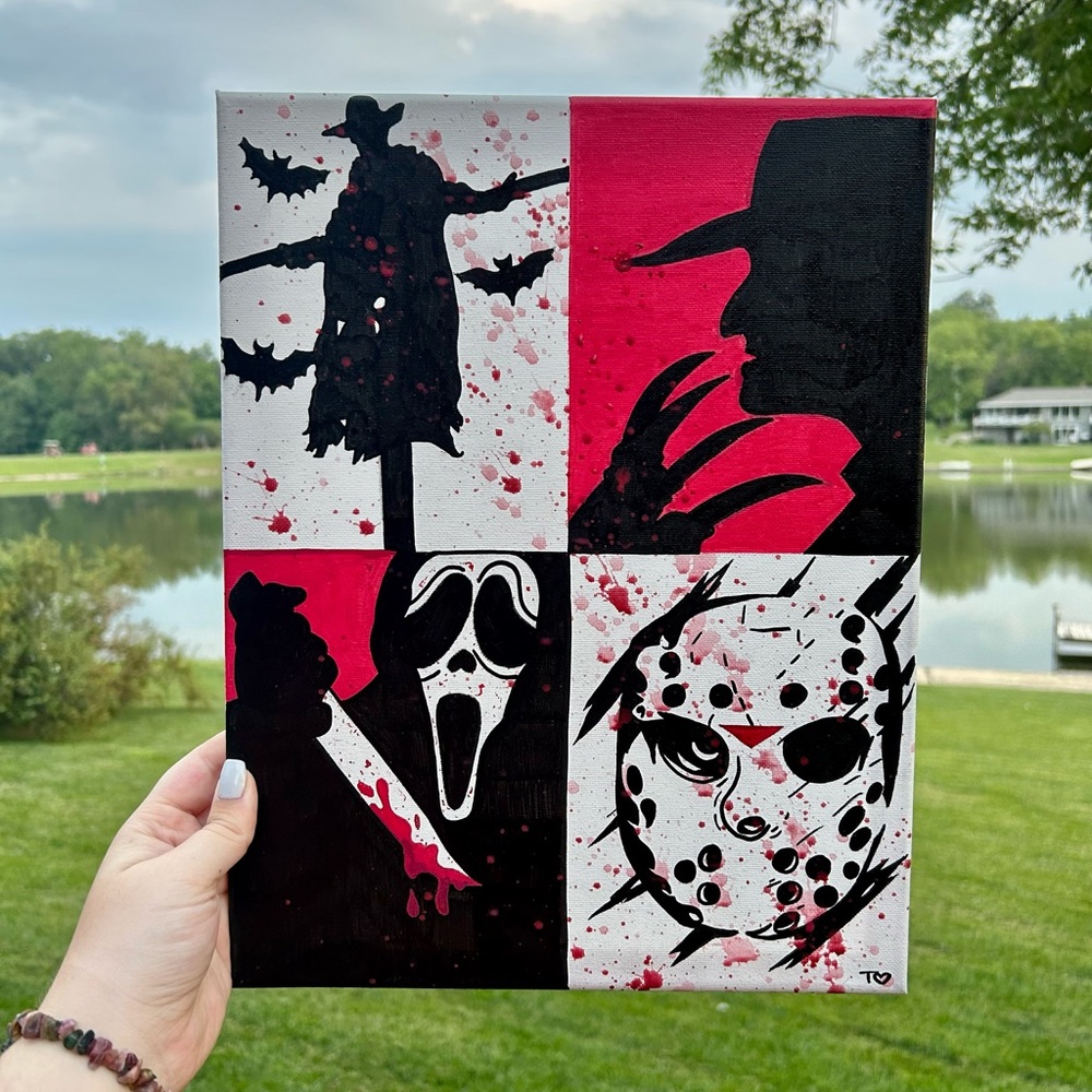 🔪🖤Original 11x14 Horror Icons Canvas– Freddy, Jason, Ghostface & Creeper Collage